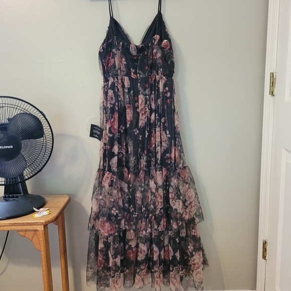 Lulu's Women's Black Dark Floral Mesh Overlay Formal Party Dress Whimsygoth Sz L - Picture 6 of 10
